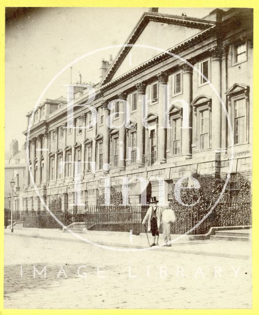 A gentleman posing outside the north side of Queen Square, Bath 1863