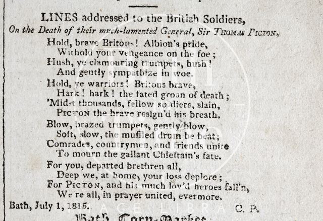 Lines addressed to the British soldiers on the death of General Sir Thomas Picton 1815