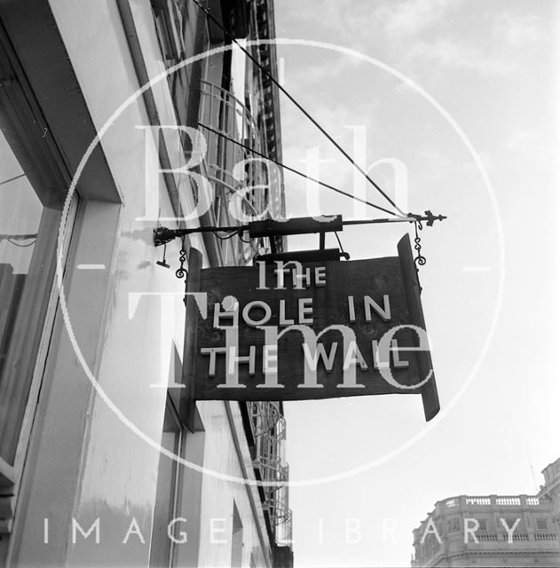 The Hole in the Wall sign, George Street, Bath 1971