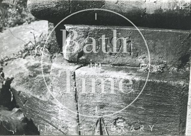 Mason's mark and flood level of 1797 on stone possibly on the Somersetshire Coal Canal c.1960