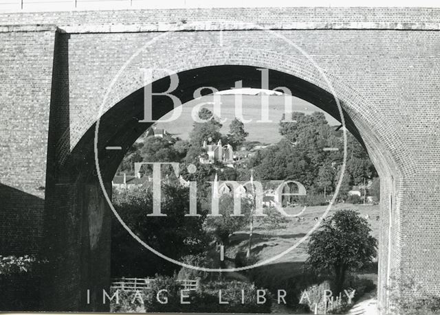 A view looking east under the Midford Viaduct on the Somerset & Dorset Joint Line showing the Cam Brook near Midford c.1960