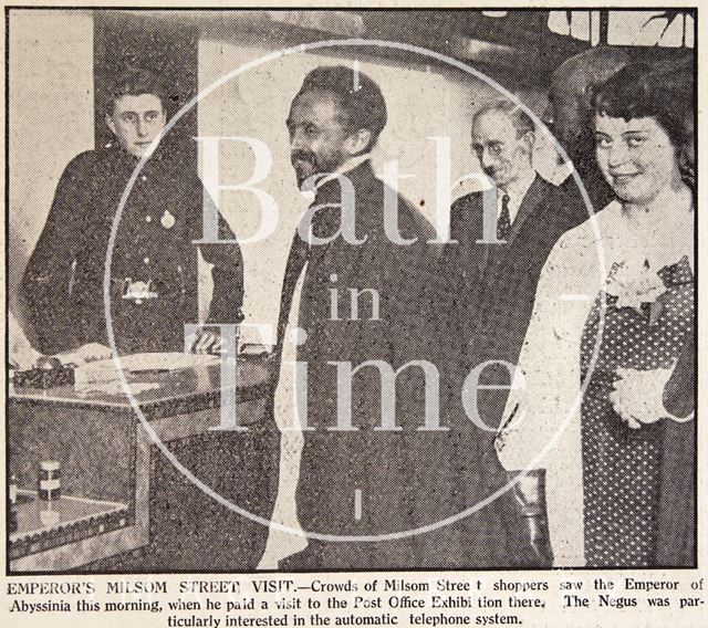 Haile Selassie visits Post Office Exhibition in Milsom Street, Bath 1936