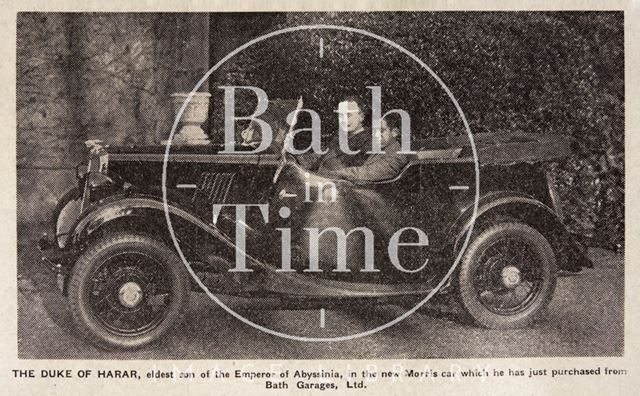 The Duke of Harar, second son of Haile Selassie with a new Morris 8 car, purchased from Bath Garages Ltd. 1937