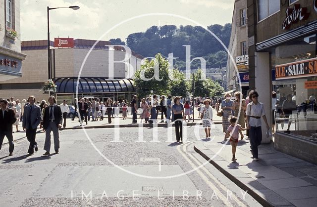 Southgate Street showing the shopping precinct, viewed from Stall Street, Bath c.1975