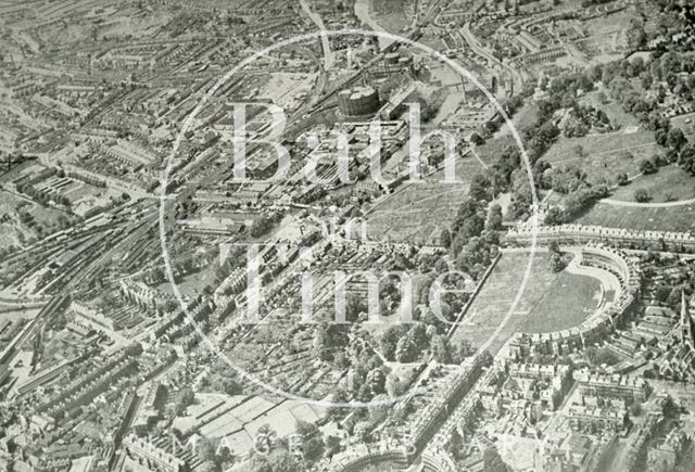 Aerial view of Bath looking over Royal Crescent towards the west c.1942