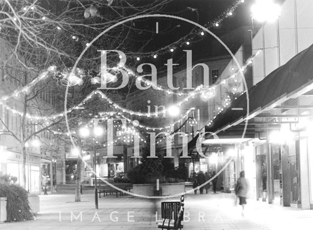 Southgate Shopping Centre, Bath with Christmas lights and decorations 1984