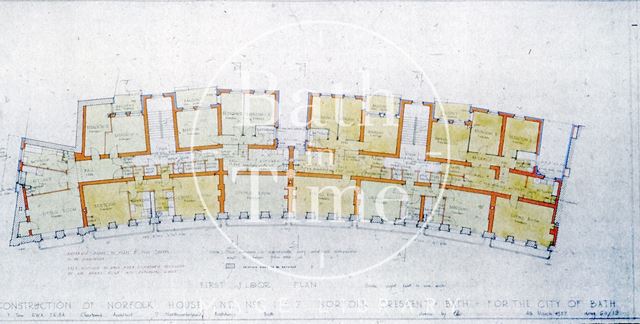 Architect's drawing for the construction of Norfolk House, 1 to 7, Norfolk Crescent, Bath 1957