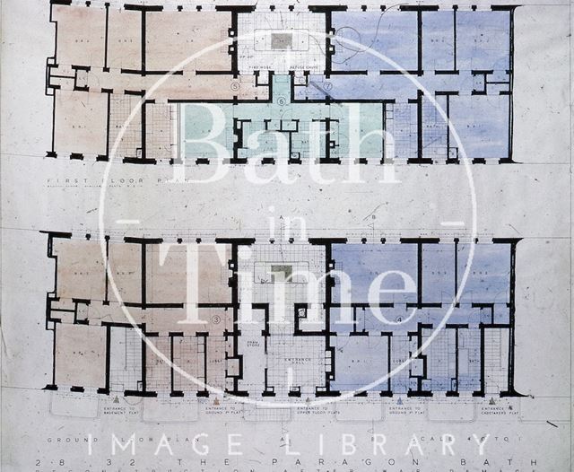 Architect's drawing for the restoration of 28 to 32, The Paragon, Bath c.1957