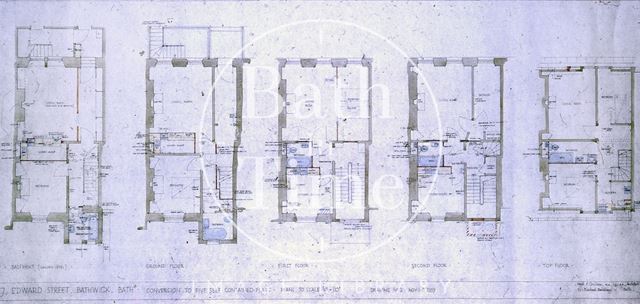 Architect's drawing for the conversion of 7, Edward Street, Bath into five self contained flats 1959