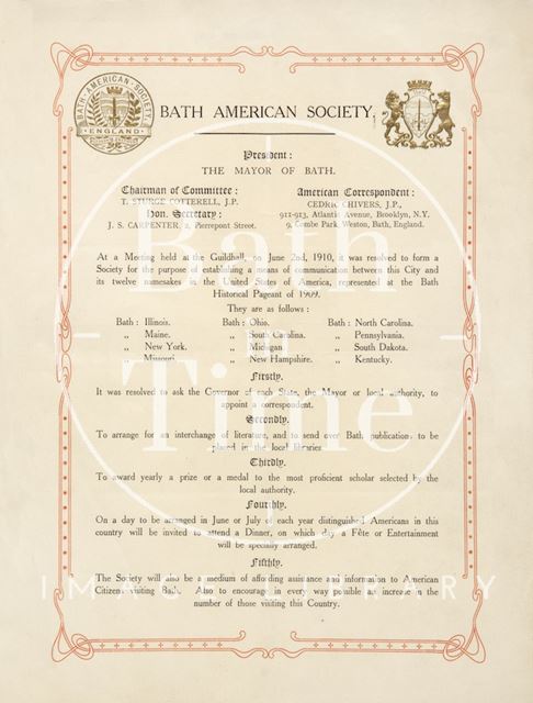 Poster for the Bath American Society 1910