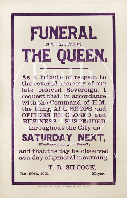Poster Detailing the Close of All Business to Commemorate the Funeral of Queen Victoria 1901