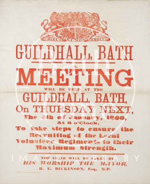 Poster Advertising a Meeting at the Guildhall, Bath, on Recruitment for the Local Volunteer Regiment 1900