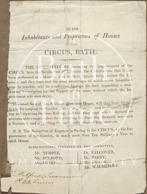 Notice to the Inhabitants and Proprietors of Houses in The Circus, Bath 1942