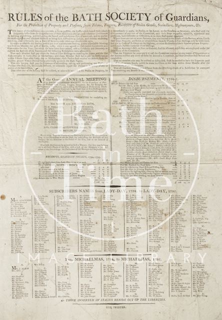 Poster for the Rules of the Bath Society of Guardians 1795