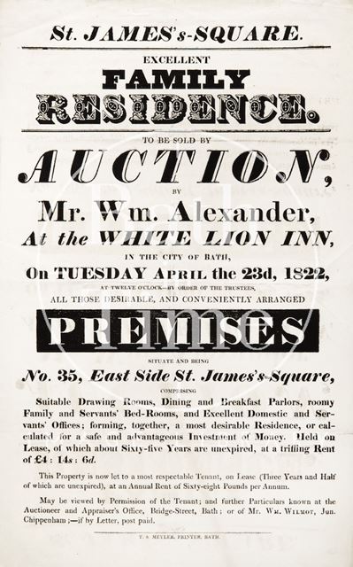 Poster Advertising the Auction of a Family Residence 1822