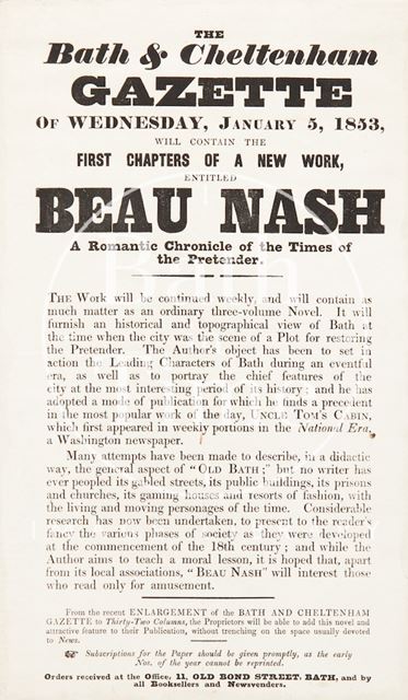 Poster Advertising a Chronicle of Beau Nash 1853