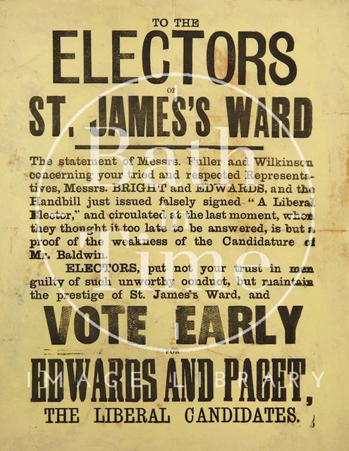 Liberal Party Election Poster for St. James's Ward, Bath c.1874-1875