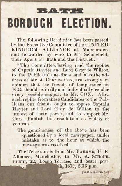 Poster for Bath Borough Election 1873