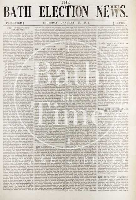 Front Page of the Bath Election News 1874