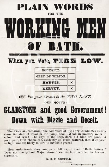 Election Poster for the Working Men of Bath 1874