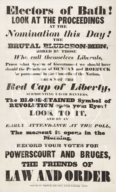 Election Poster to the Electors of Bath to Look at the Proceedings 1841