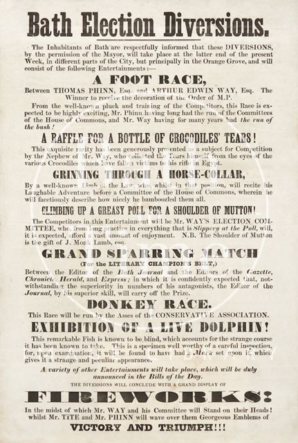 Satirical Election Poster - Bath Election Diversions 1859