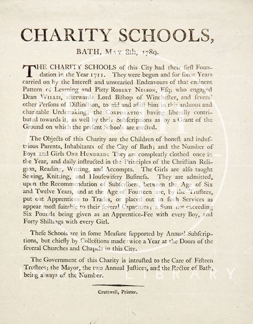 Advert for Charity Schools 1789