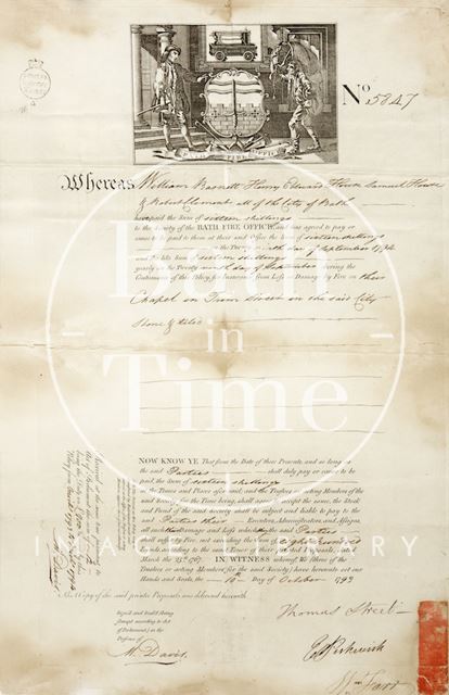 Notice of Fire Insurance for William Barnett, Henry Edward House, Samuel House and Robert Clement 1793