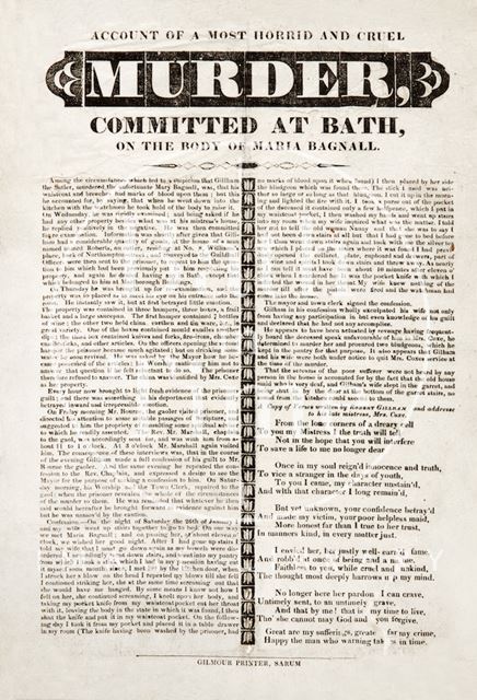 Poster of an Account of a Most Horrid and Crude Murder Committed at Bath on the Body of Maria Bagnall 1828