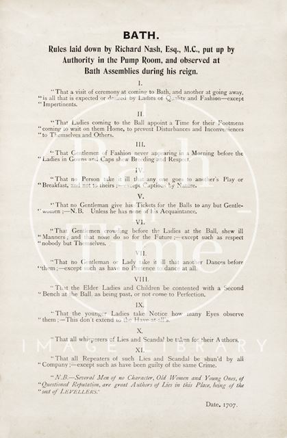 Poster Explaining the Rules for Bath, Laid Down By Richard Nash 1707