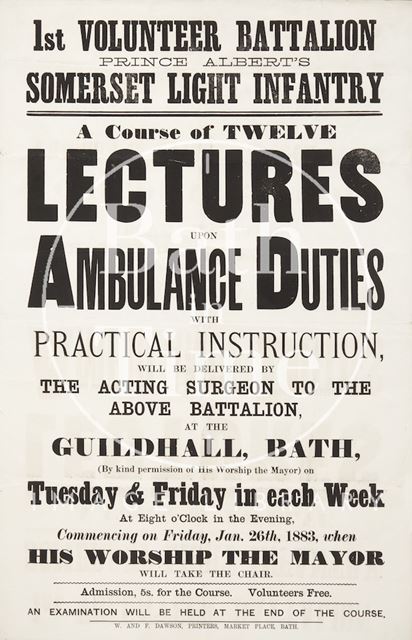 Poster Advertising a Course of Twelve Lectures on Ambulance Duties 1883