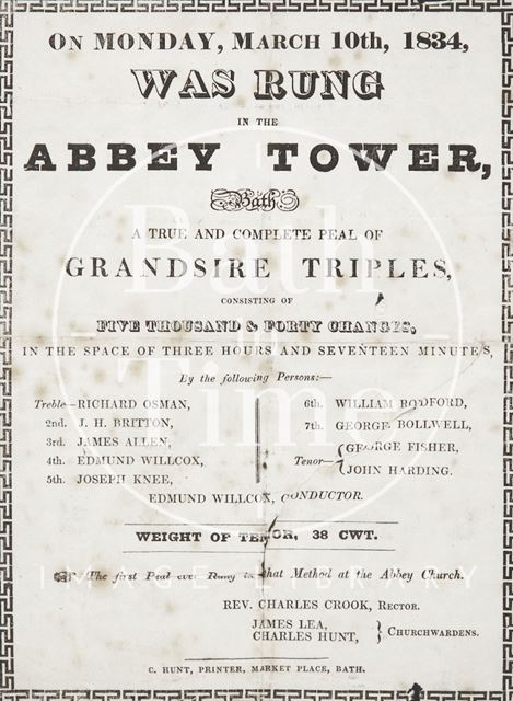 Notice of Bells Rung in the Abbey Tower, Bath 1834