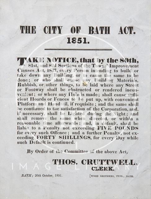 Notice of the City of Bath Act 1851