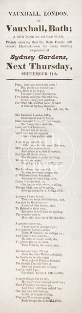 Advertisement and Poem for Sydney Gardens Vauxhall, Bath c.1834-1845?