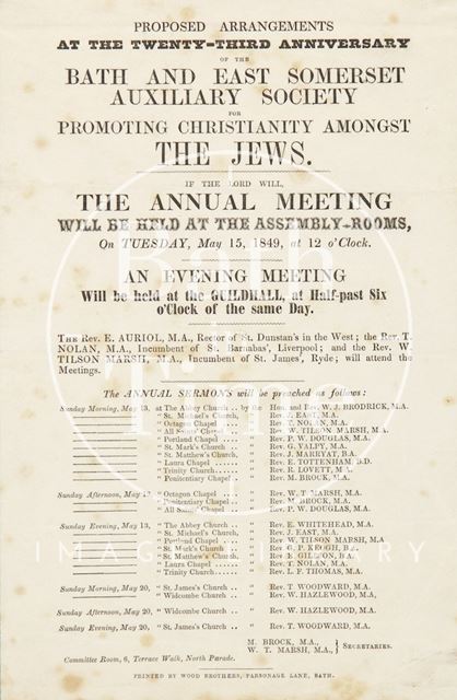 Notice of Arrangements for the Bath and East Somerset Auxiliary Society 1849