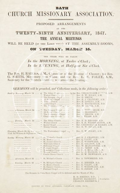 Notice of Arrangements for Bath Church Missionary Association 1847