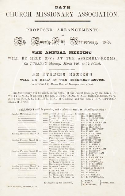 Notice of Arrangements for Bath Church Missionary Association 1843