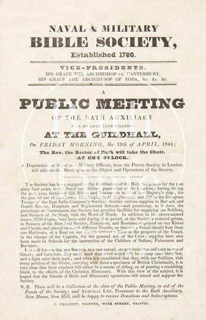 Advertisement for a Public Meeting of the Bath Auxiliary 1844