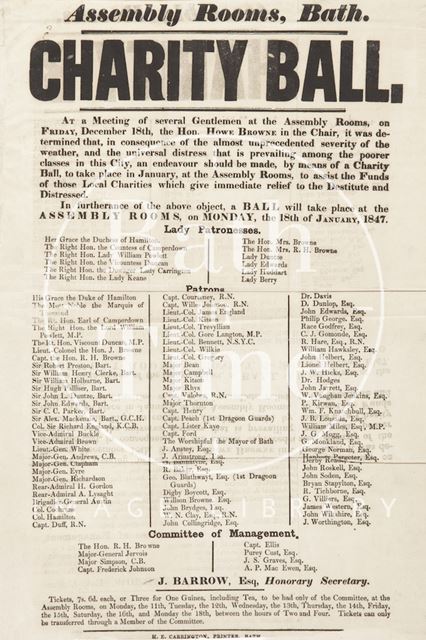 Notice of a Charity Ball, at the Assembly Rooms, Bath 1847