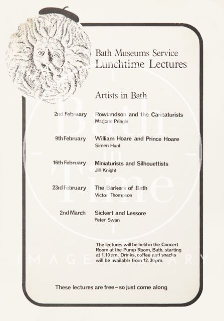 Poster Advertising Lunchtime Lectures on Artists in Bath 1982