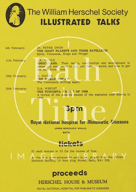 Poster Advertising the William Herschel Society Illustrated Talks, Bath 1984