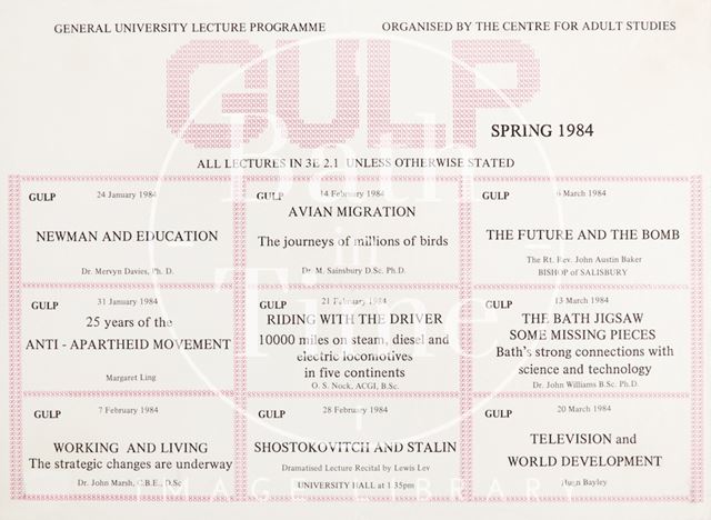 Poster Advertising GULP Lecture Programme, Bath 1984