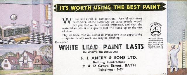 F.J. Amery & Sons Ltd., Building Contractors, 21 & 22, Grove Street, Bath 1902