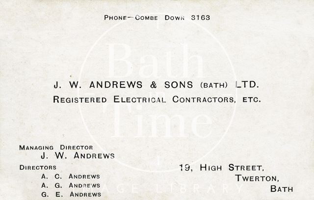 J.W. Andrews & Sons Ltd., 19, High Street, Twerton, Bath 1950s?