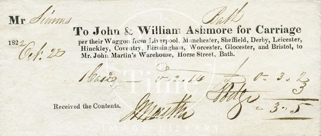 John & William Ashmore, Horse Street, Bath 1822