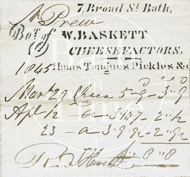 W. Baskett, 7, Broad Street, Bath 1845