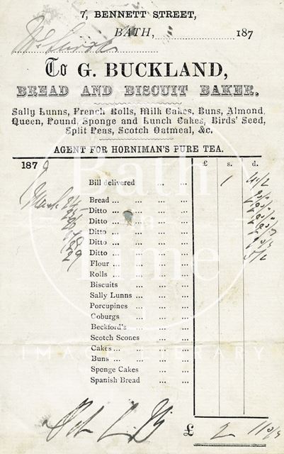 G. Buckland, 7, Bennett Street, Bath 1879