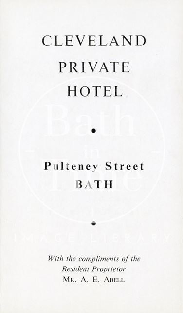 Cleveland Private Hotel, Pulteney Street, Bath 1960