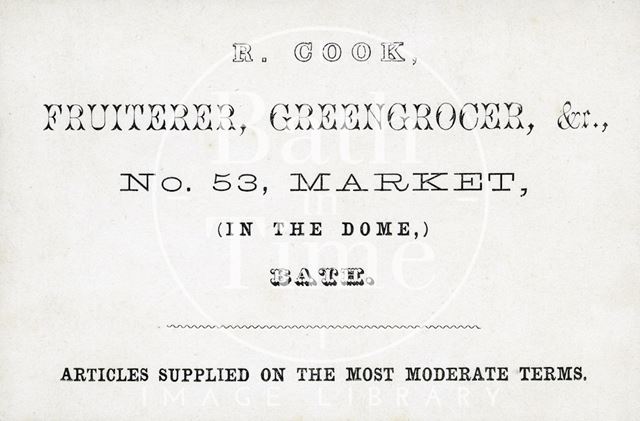 R. Cook, 53, Market (in the Dome), Bath 1863