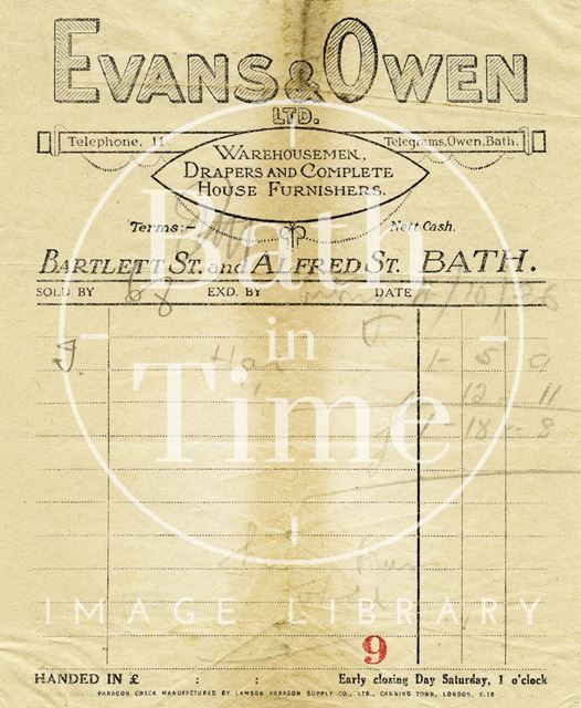 Evans & Owen Ltd., Bartlett Street & Alfred Street, Bath 1926